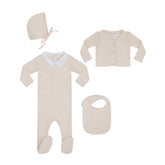LITTLE PARNI 3PC COLLAR FOOTIE WITH CARDIGAN & BONNET SET